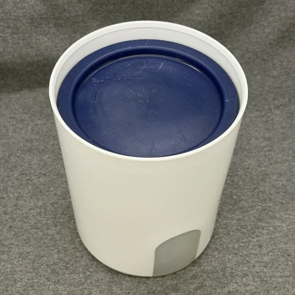 2pc Tupperware White Canisters Blue One Touch Lids Nesting Reminder Window USA